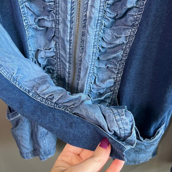 Soft Surroundings Two Toned Blue Kendra Zip Jacket L - Picture 6 of 8